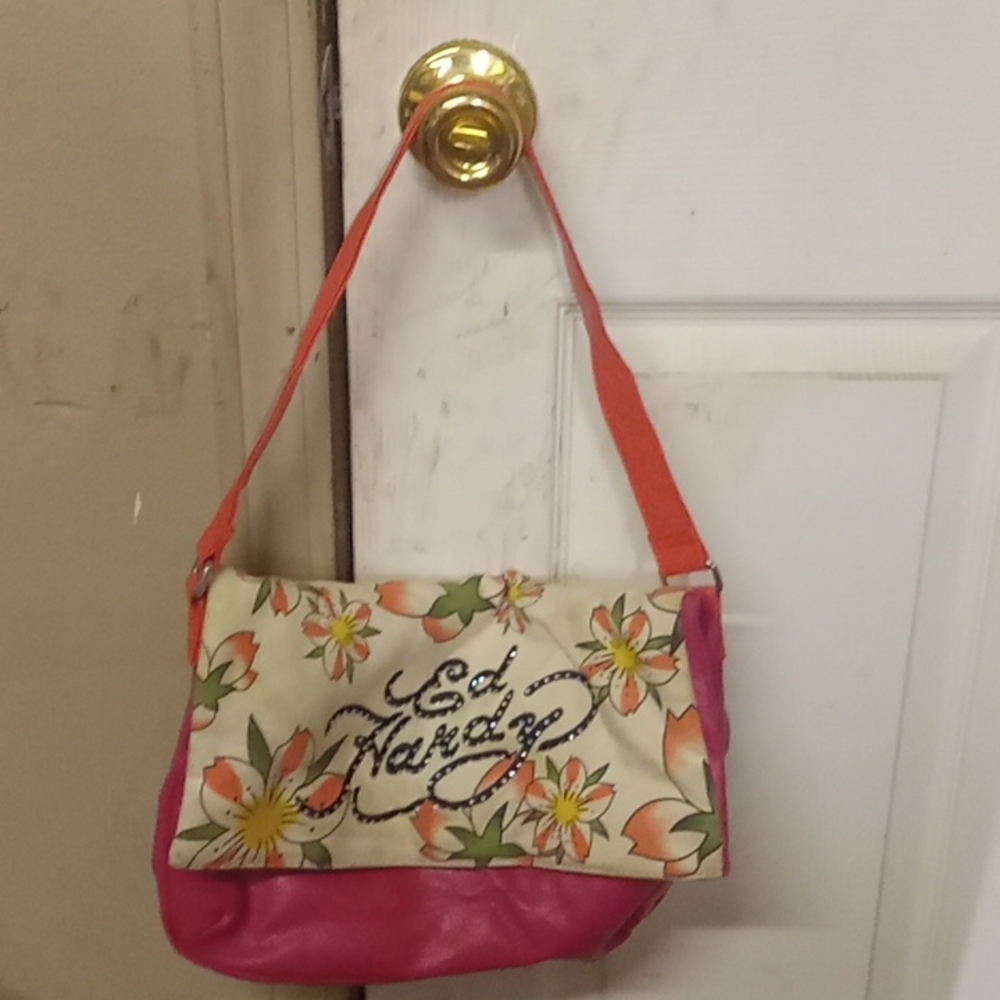 Ed hardy fold over purse bag